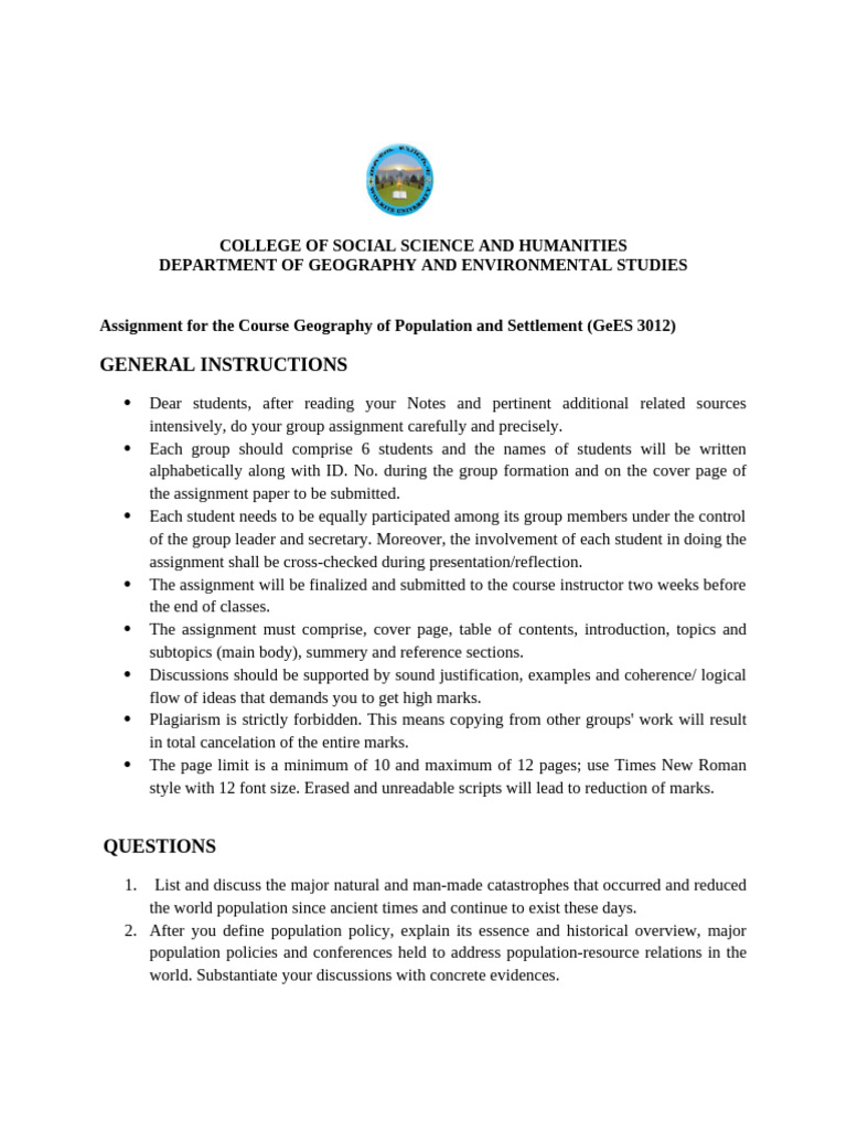 Population and Settlement Assignment Guide | PDF | Population