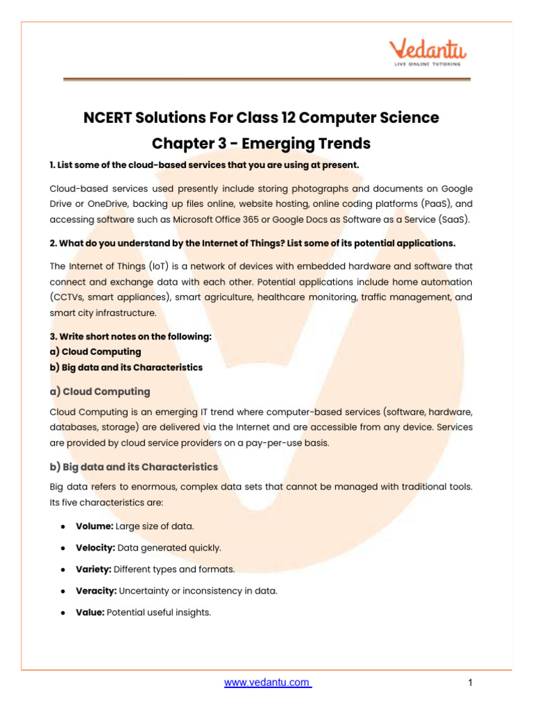 Class 12 Computer Science: Emerging Trends | PDF | Cloud Computing ...