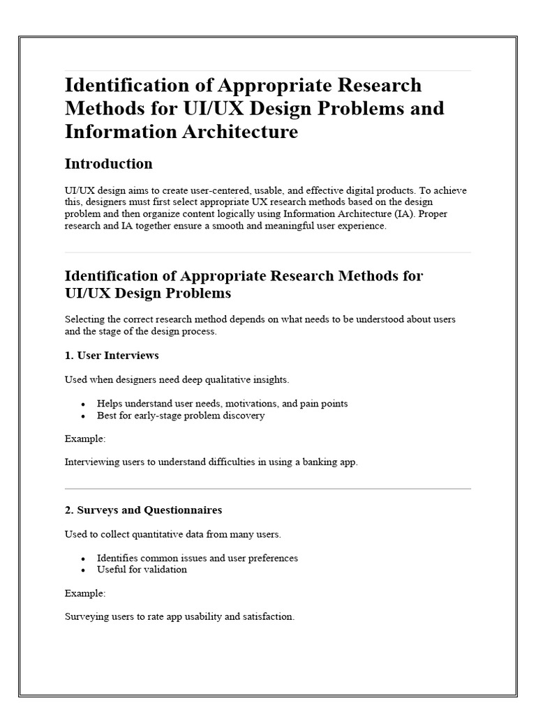 Research Method Selection and Ia | PDF | Usability | User Experience