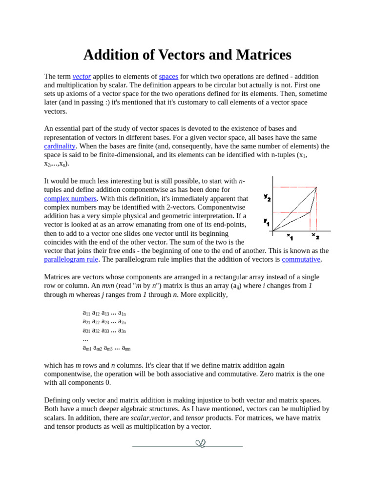 Addition of Vectors and Matrices | PDF | Basis (Linear Algebra ...
