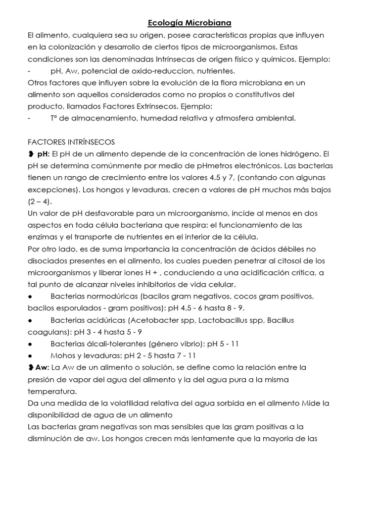 Factores que Afectan la Ecología Microbiana | PDF | Alimentos | Las ...