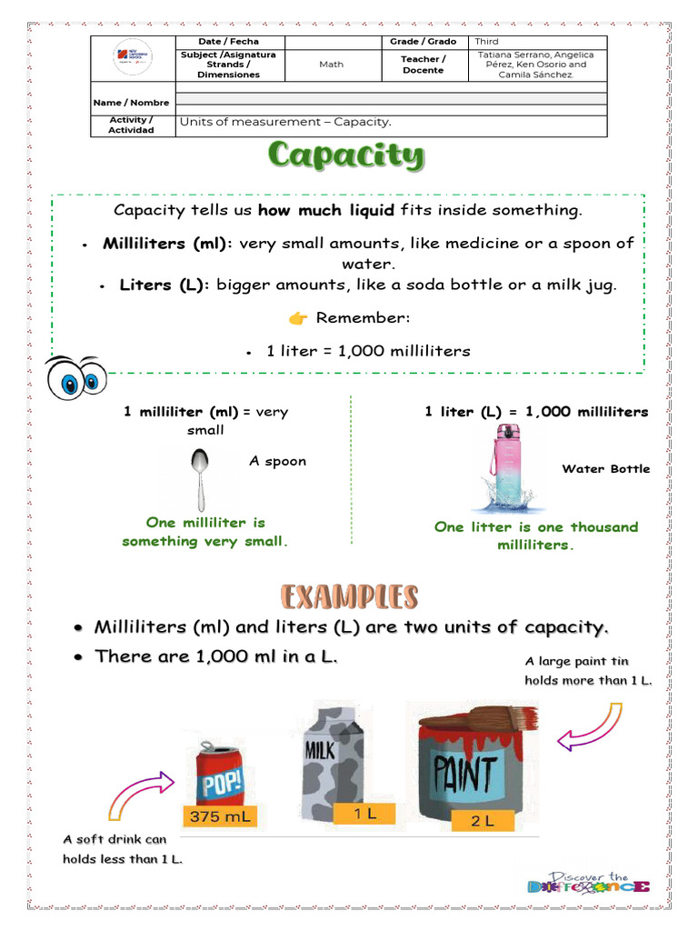 Understanding Capacity: Liters and Milliliters | PDF