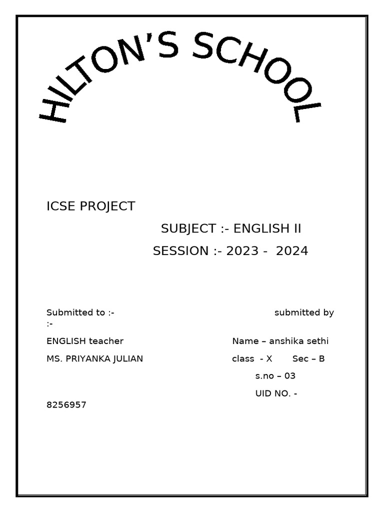 ICSE English II Project 2023-24 | PDF