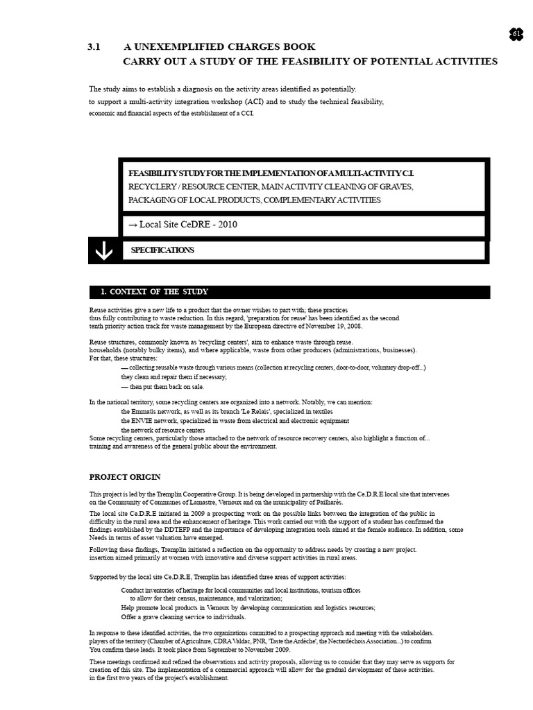 An Example of Specifications For A Feasibility Study | PDF | Waste | Reuse