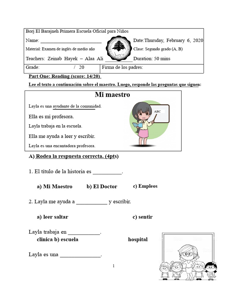 Examen de Inglés para Segundo Grado | PDF | Lingüística