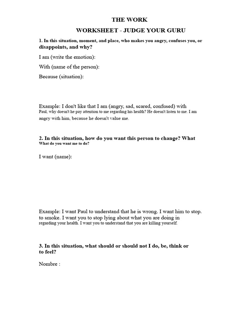 The Work Exercise Byron Katie PDF Thought Psychological Concepts