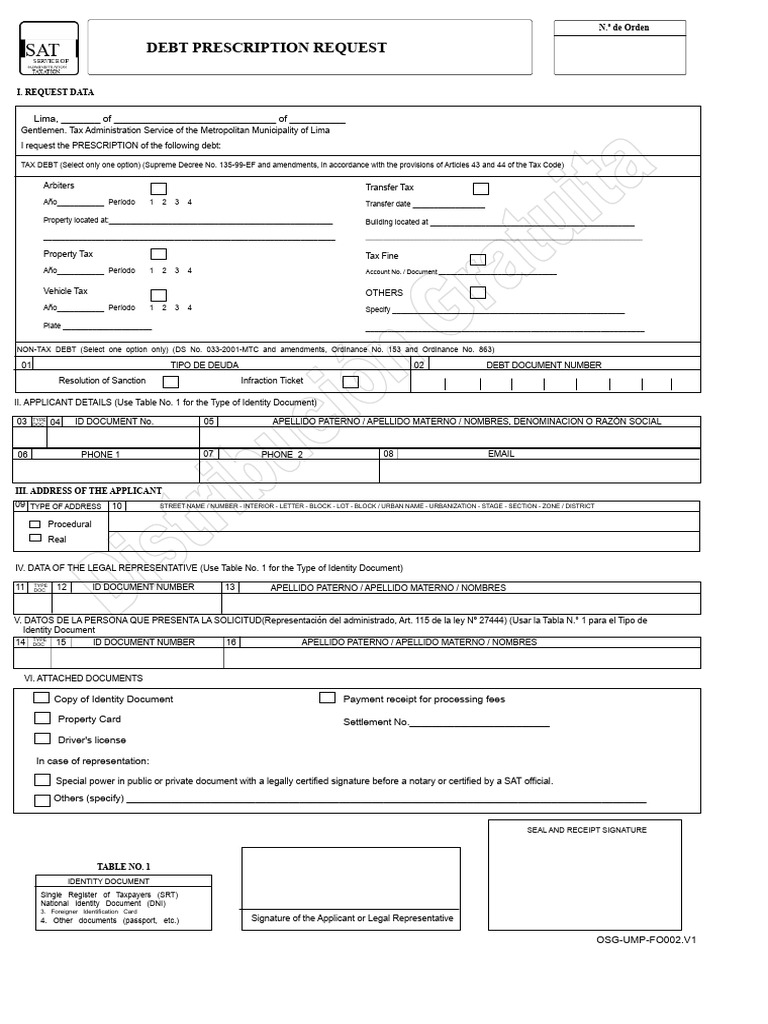Debt Prescription Request Form Guide | PDF | Identity Document ...
