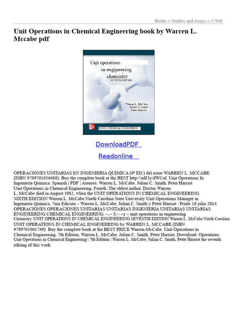 Unit Operations in Chemical Engineering PDF | PDF