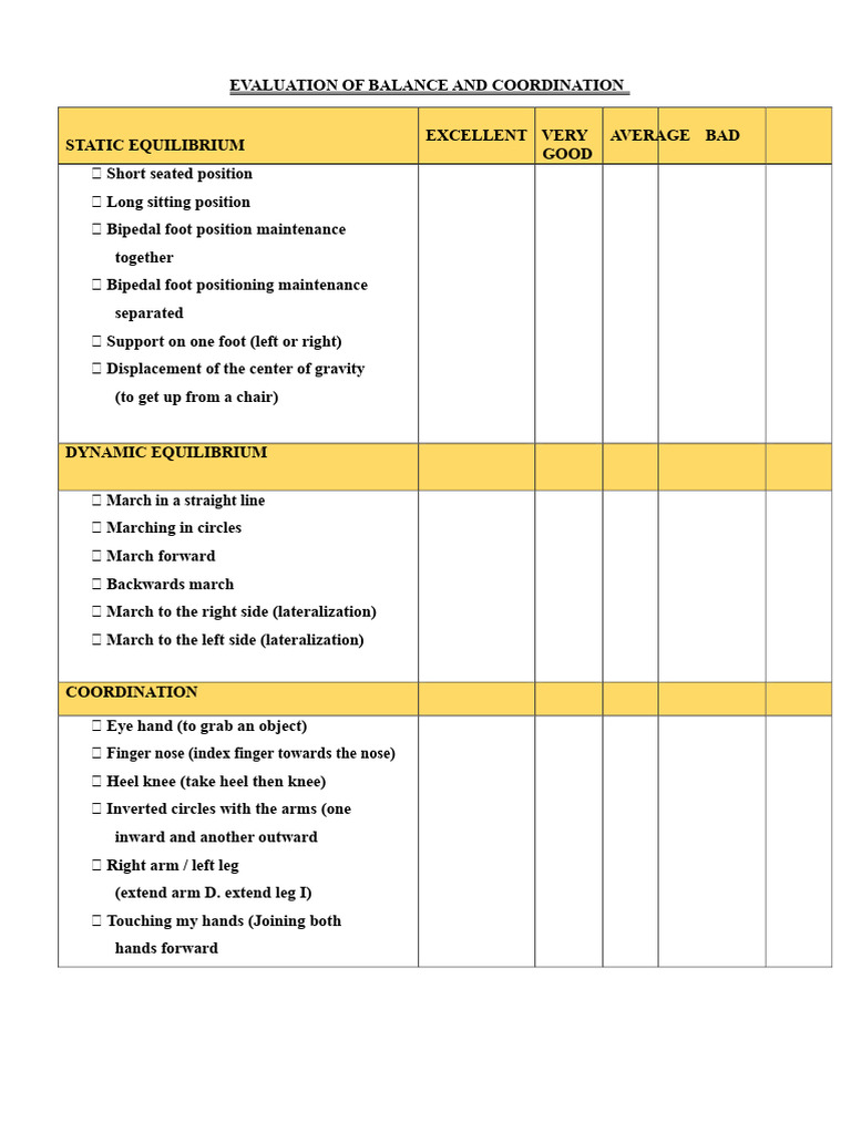 Balance and Coordination Evaluation Guide | PDF