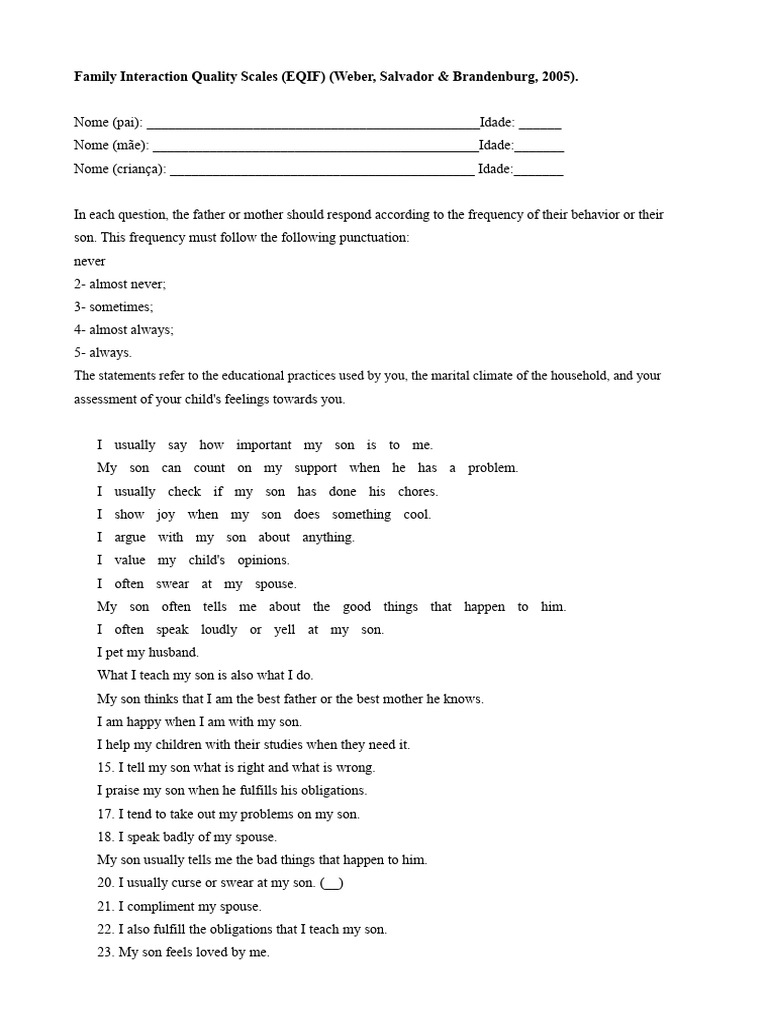 Family Interaction Quality Assessment Tool | PDF | Psychological ...