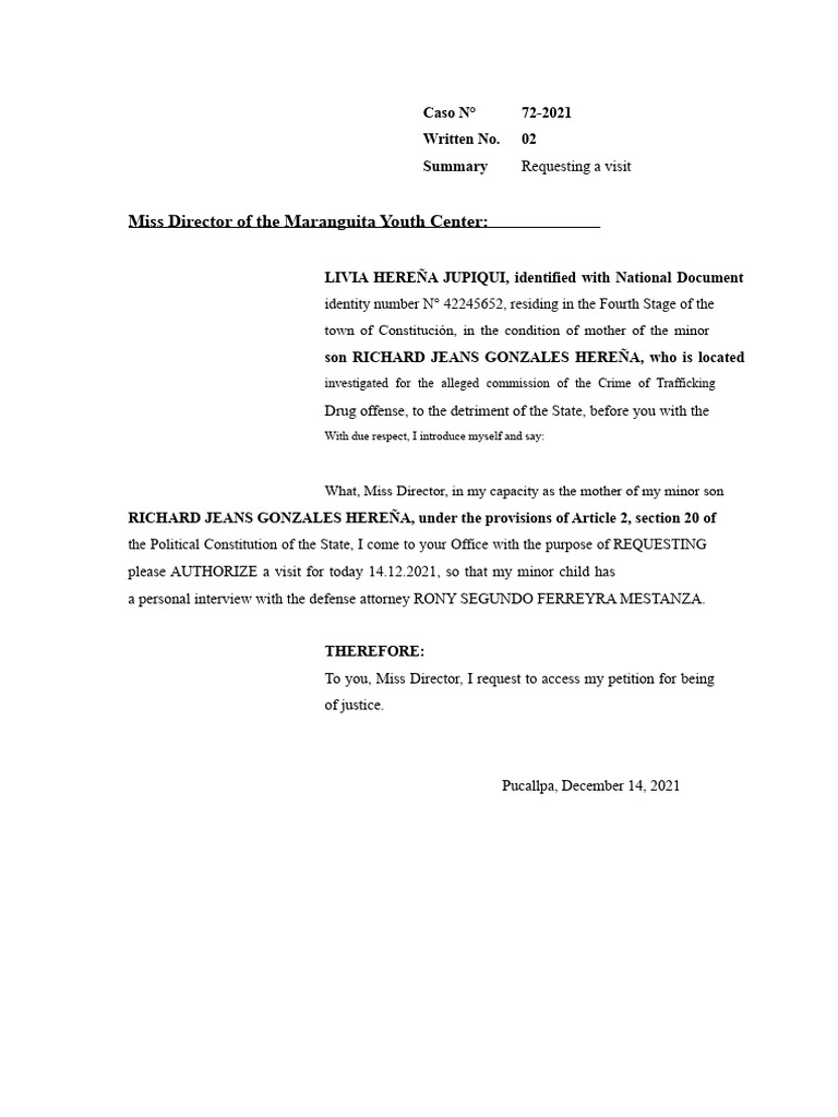 Request for Visit Authorization for Minor | PDF