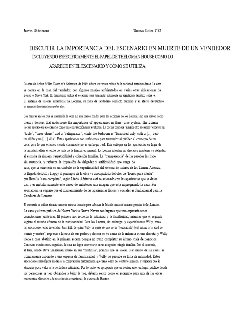 Importancia del Escenario en Muerte de un Vendedor | PDF