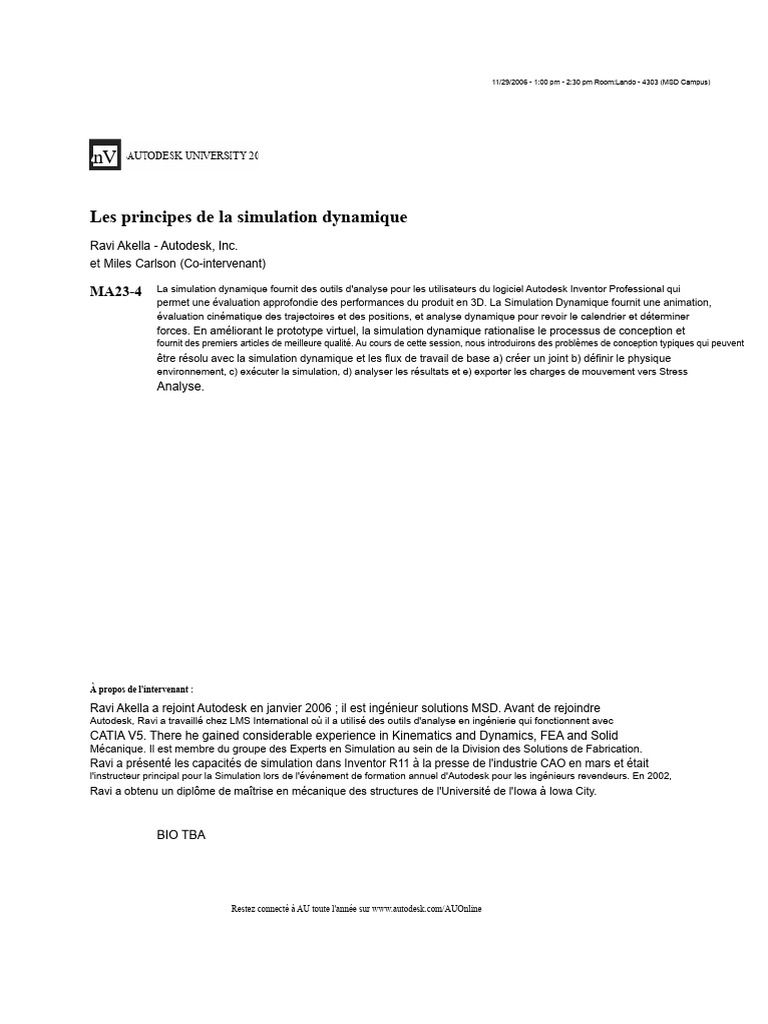 Introduction à la simulation dynamique | PDF | Autodesk | Simulation