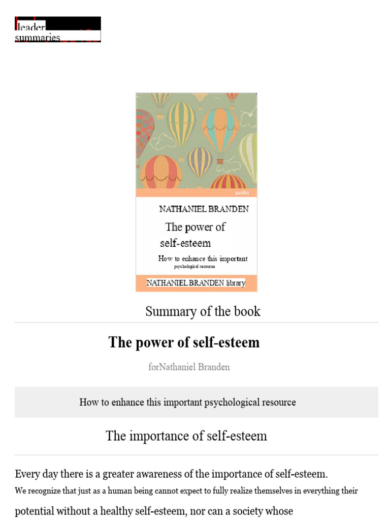 Power of Self-Esteem Summary | PDF | Self Esteem | Well Being
