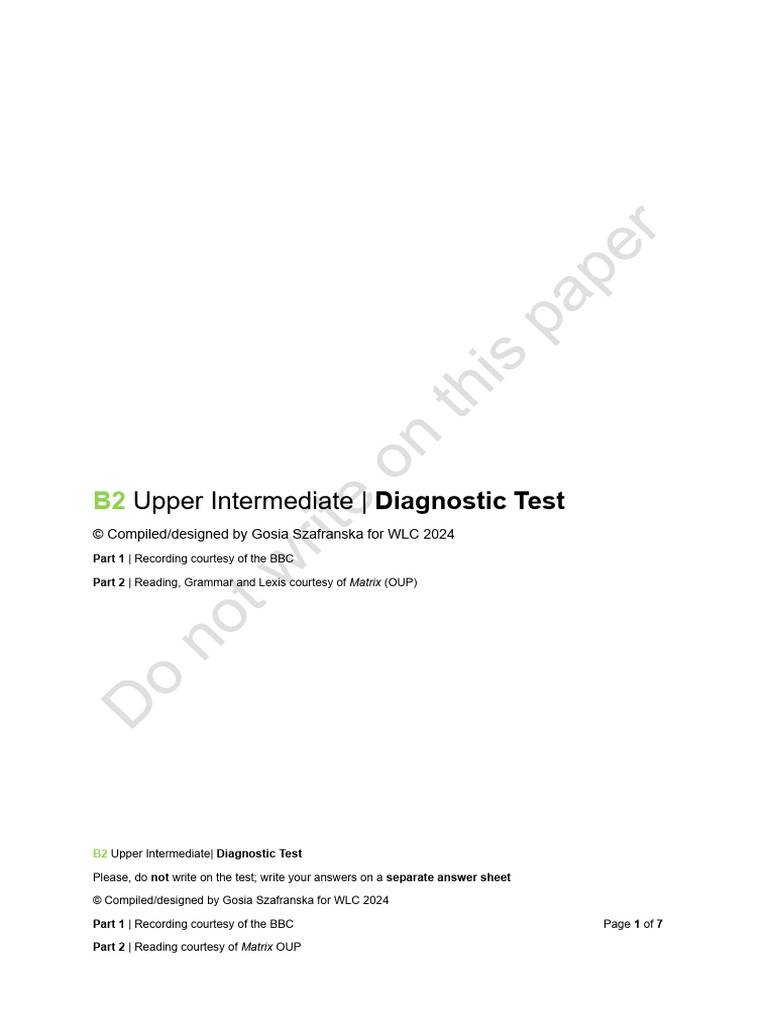 B2 Upper Intermediate Diagnostic Test | PDF | Stonehenge