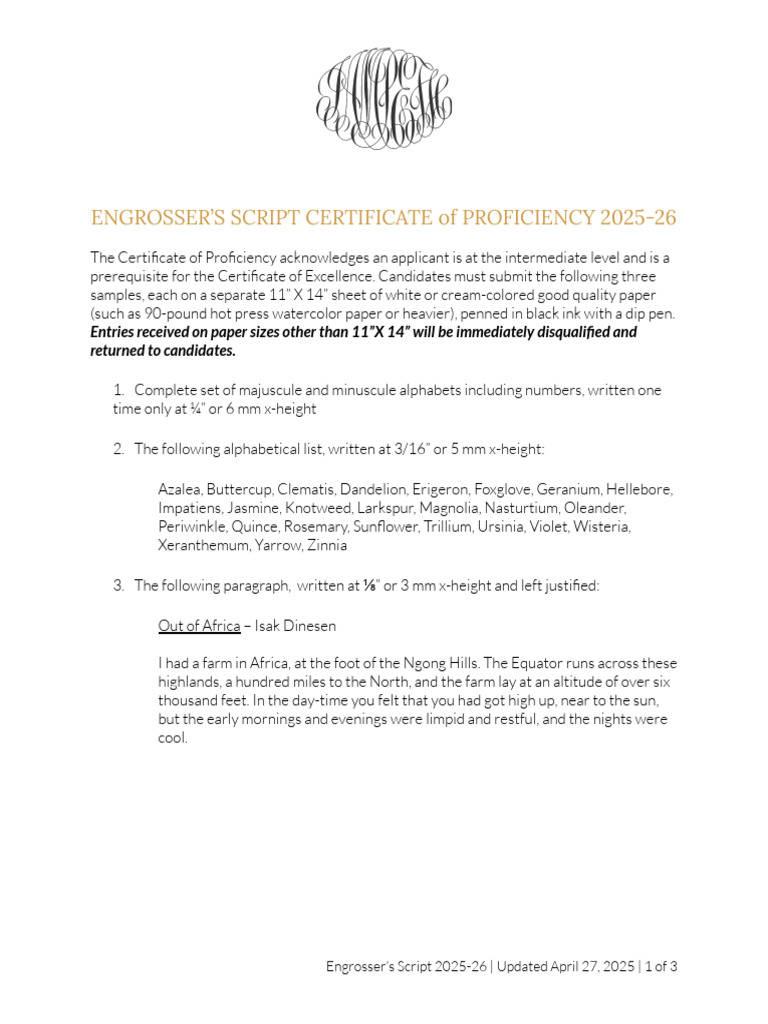 Engrosser's Script Certificate Guide 2025 | PDF | Printing | Publishing