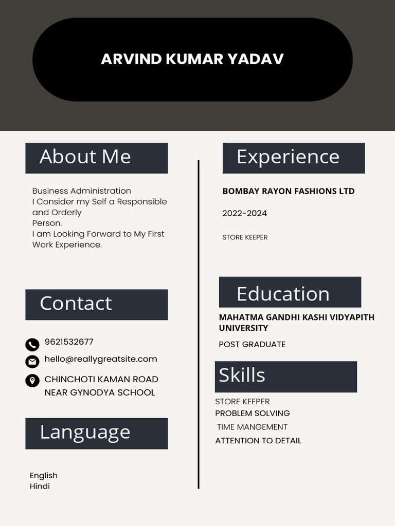 Arvind Kumar Yadav: Store Keeper Resume | PDF