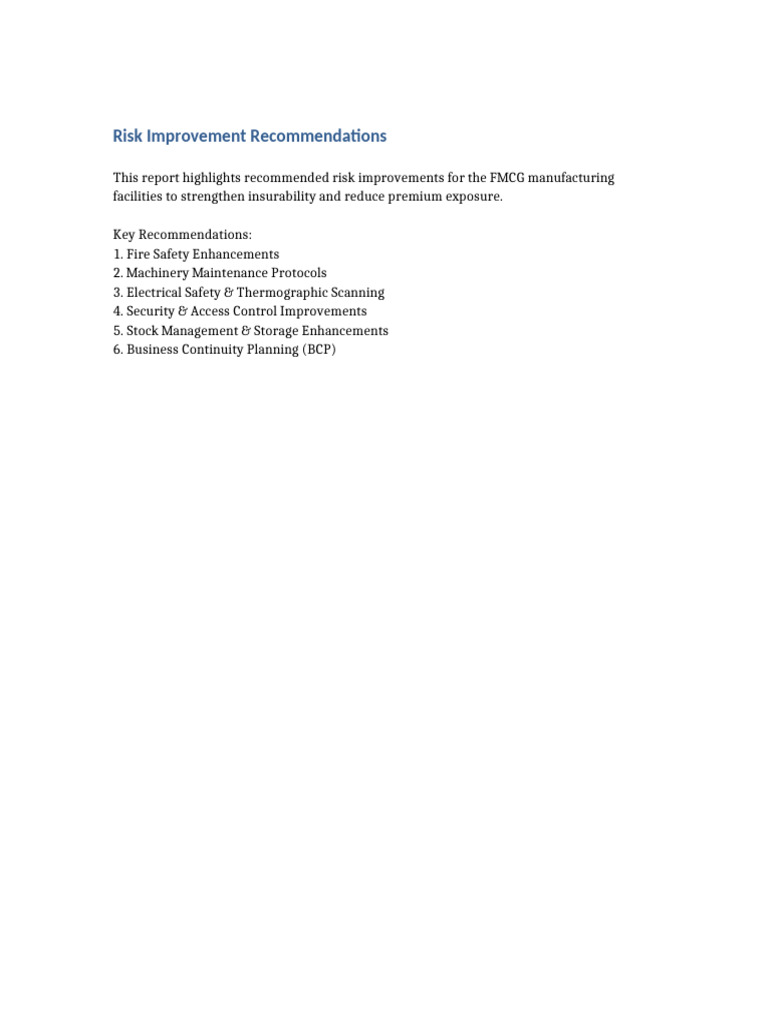 FMCG Risk Improvement Strategies | PDF