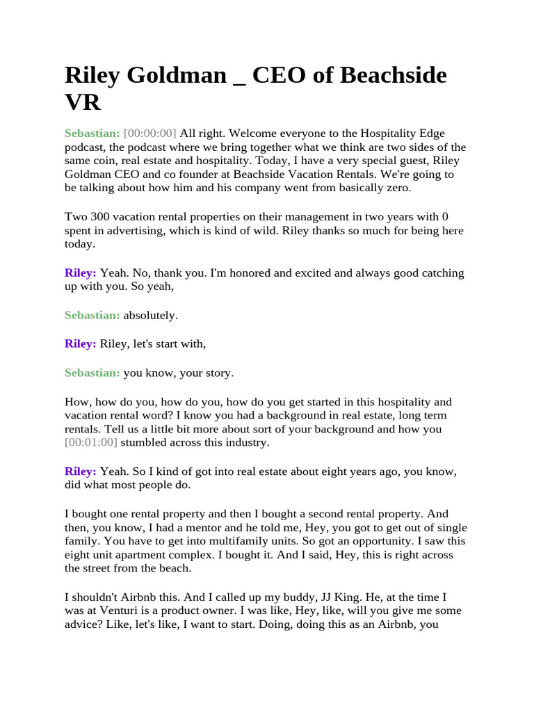 Scaling Vacation Rentals: Riley Goldman's Journey | PDF | Refinancing ...