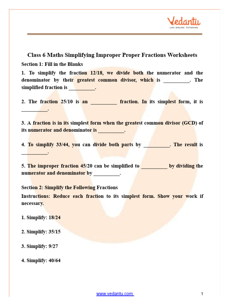 Class 6 Maths: Simplifying Fractions Worksheets | PDF | Division ...