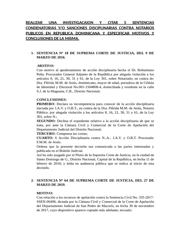 Sentencias Disciplinarias Notarios RD | PDF | Apelación | Sentencia (ley)