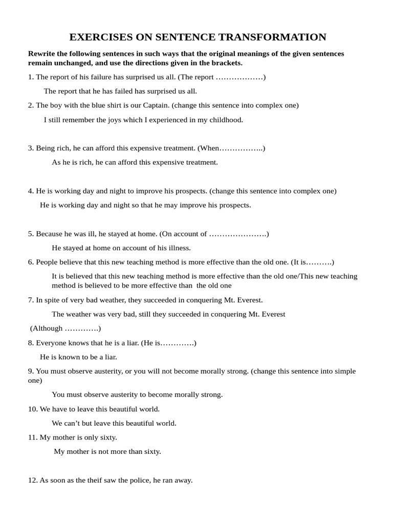 Exercises On Sentence Transformation | PDF | Chess | Chess Theory