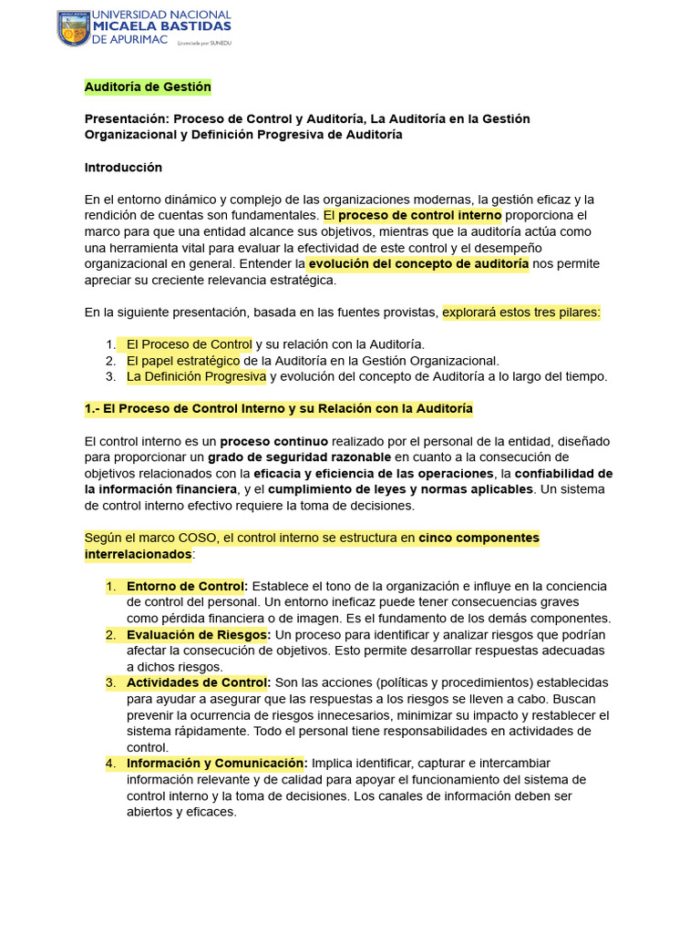 Auditoría de Gestión y Control Interno | PDF | Auditoría | Estado ...