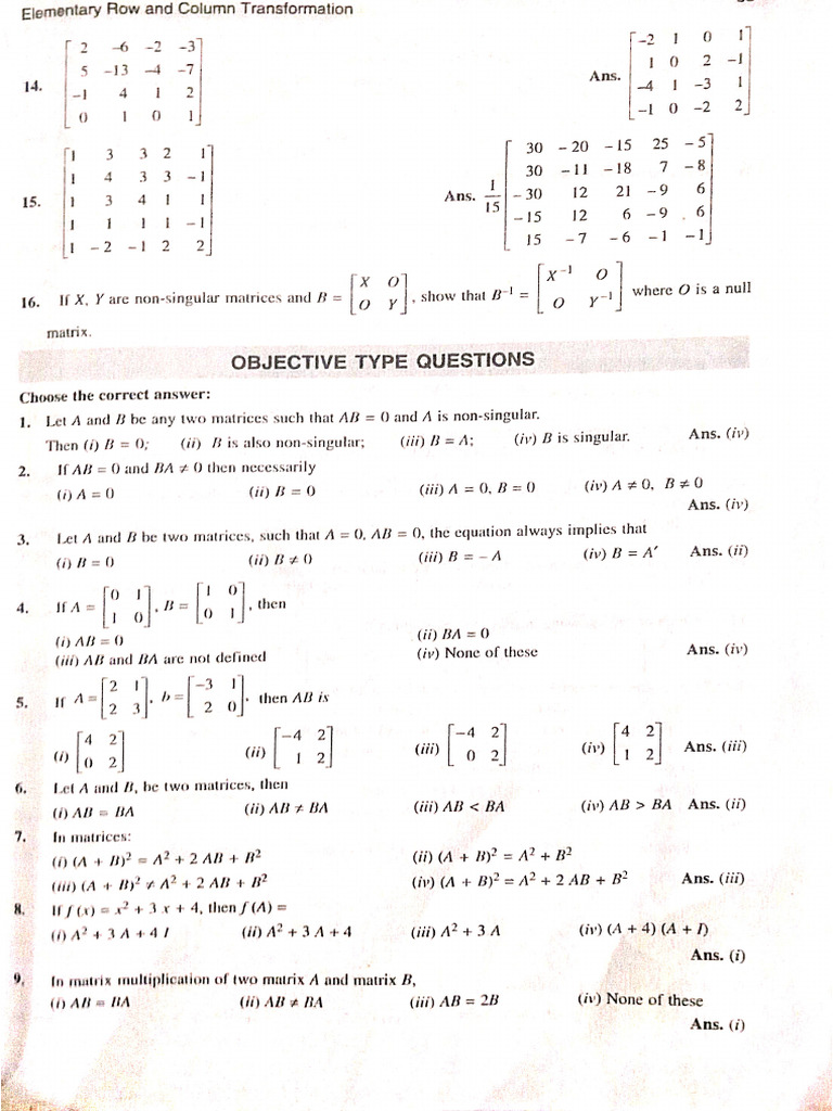 Matrix MCQ Problem For Btech 1st Year | PDF