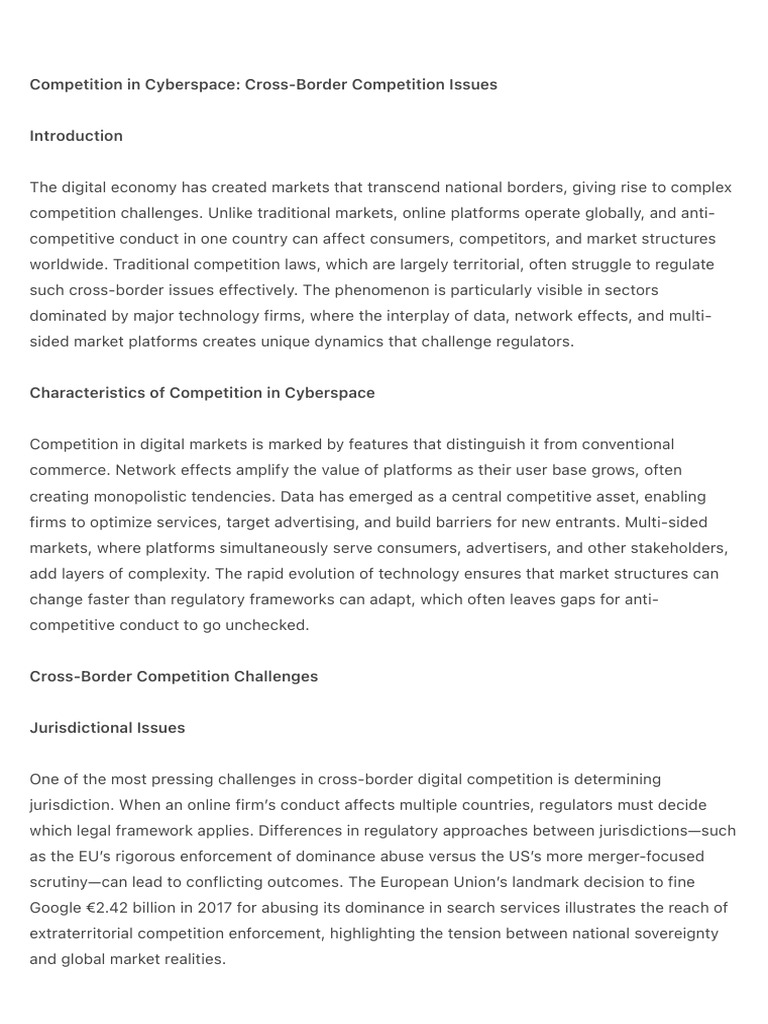 Cross-Border Competition in Cyberspace | PDF | Competition Law ...