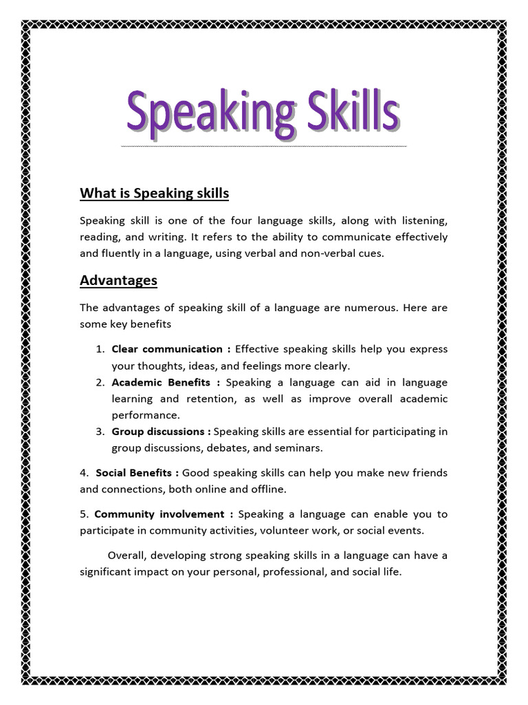Speaking Skill & Writing Activity | PDF