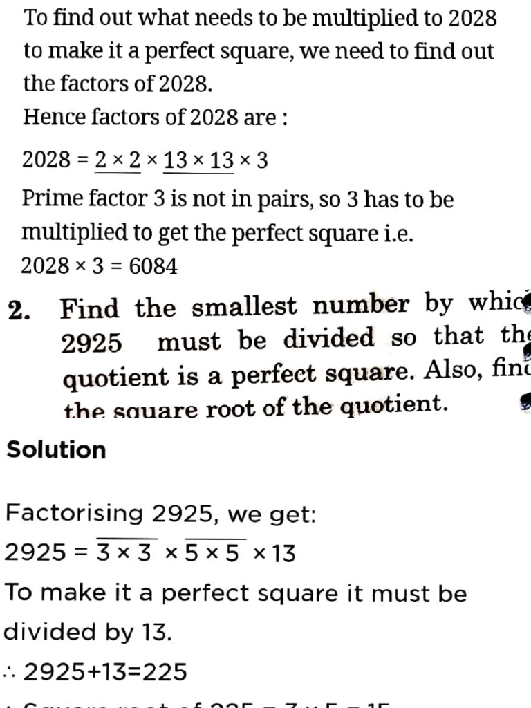 Perfect Square Calculations Explained | PDF | Division (Mathematics ...