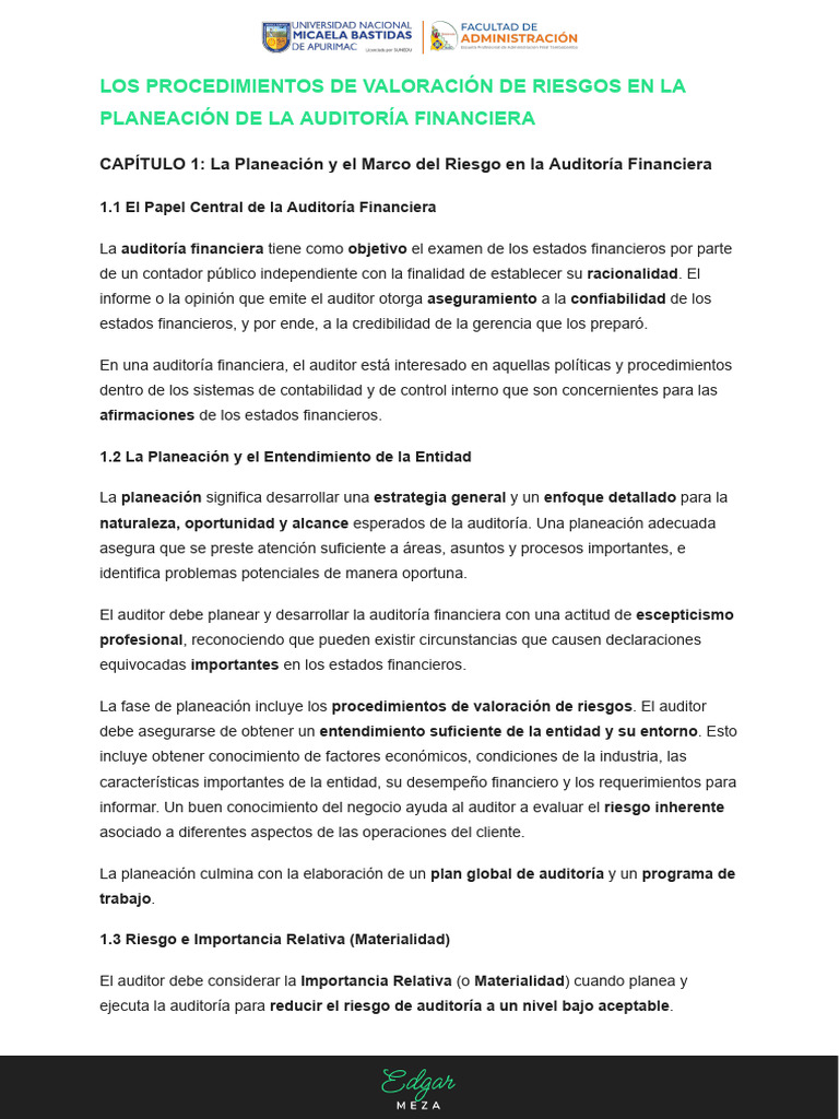 Valoración de Riesgos en Auditoría Financiera | PDF | Auditoría ...