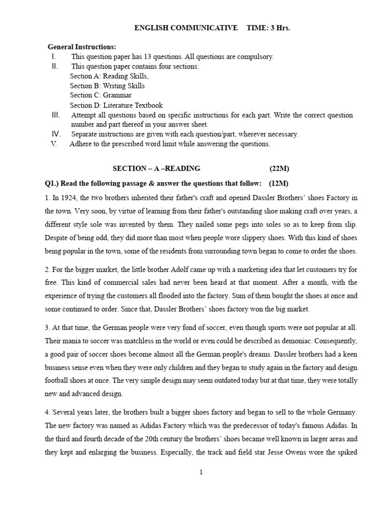 Class X Comm. English Practice Paper 1 | PDF | Surgery