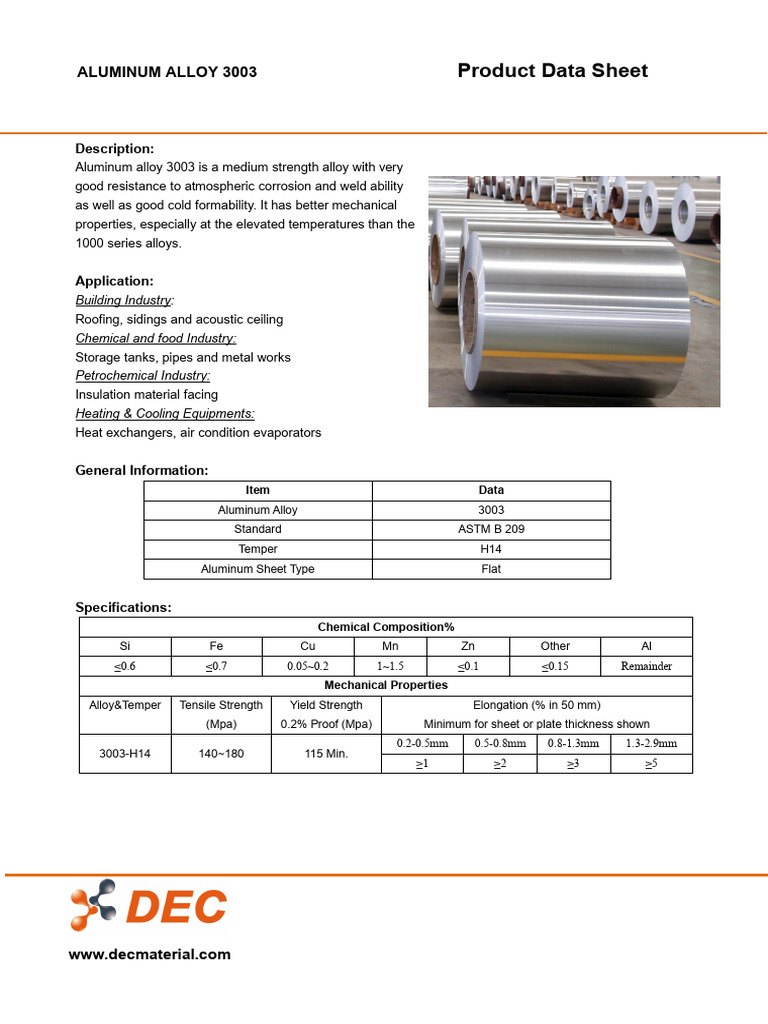 Aluminum Alloy 3003 Product Overview | PDF