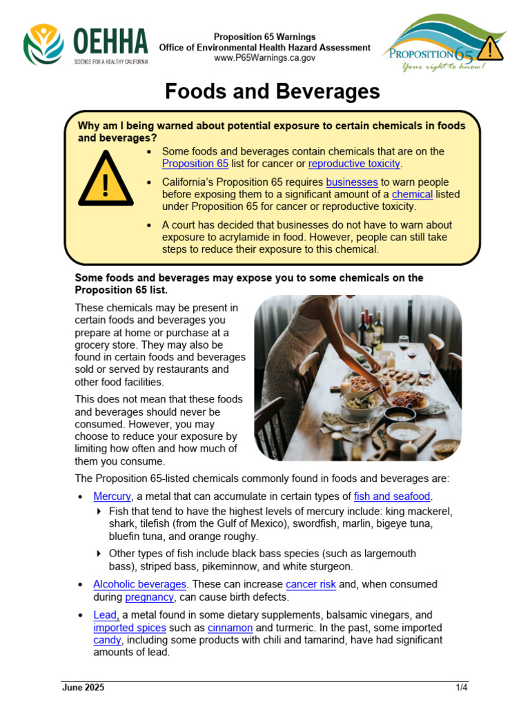 Proposition 65 Food Safety Warnings | PDF | French Fries | Foods