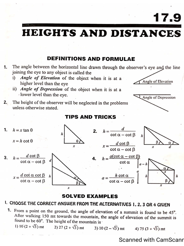 IX - CO - (WT-4) - WS (Maths) - Heights & Distance | PDF