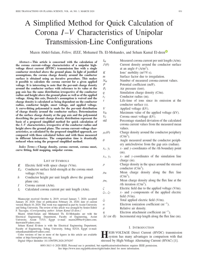 A Simplified Method For Quick Calculation of Corona IV Characteristics ...
