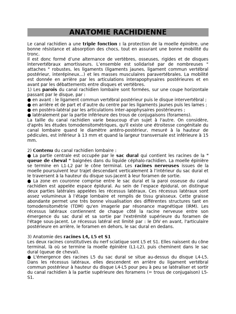 Anatomie du canal rachidien lombaire | PDF | Vertèbre | Appareil locomoteur