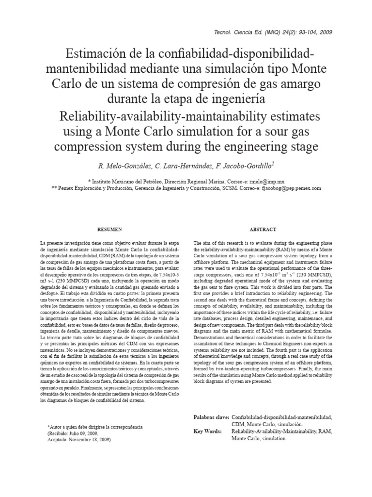 Simulación Monte Carlo en Confiabilidad RAM | PDF | Ingeniería de ...