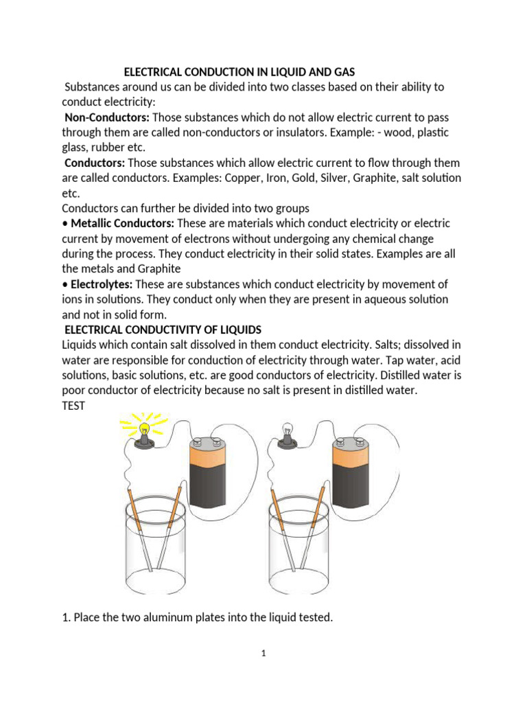 Electrical Conduction in Liquids and Gases | PDF | Ion | Electrolyte