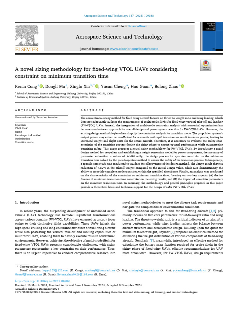 Novel Sizing Method for FW-VTOL UAVs | PDF | Unmanned Aerial Vehicle ...