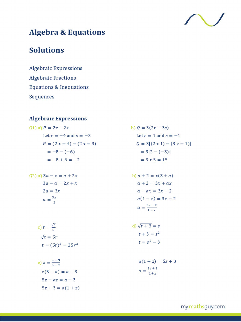 Algebra Equations and Expressions Guide | PDF | Mathematical Concepts ...