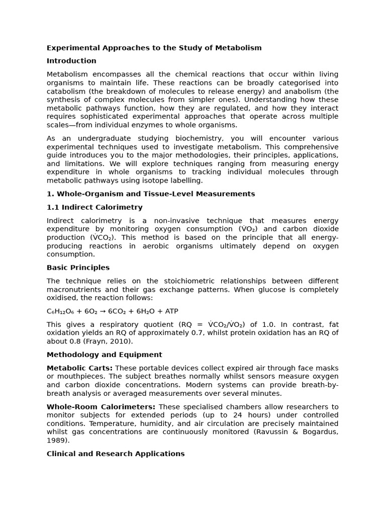Experimental Approaches to the Study of Metabolism | PDF | Enzyme ...