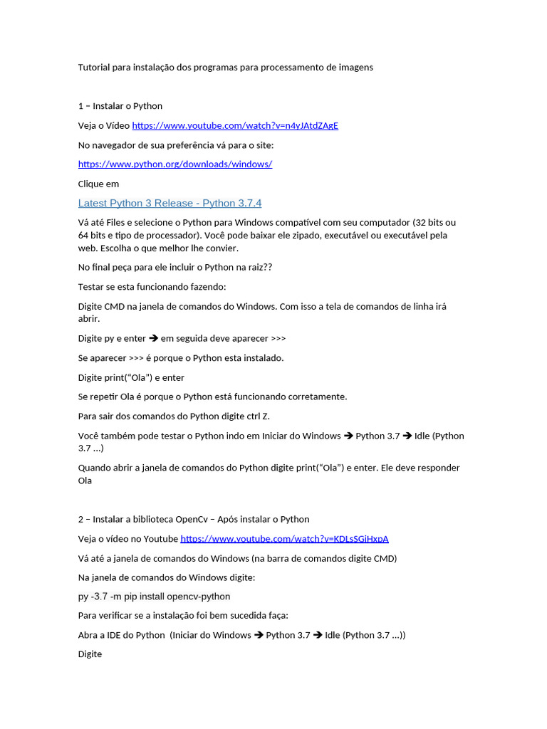 Instalação de Python e OpenCV para Imagens | PDF | Python (linguagem de ...