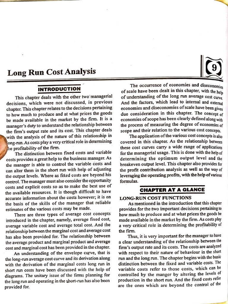 Long-Run Cost Analysis for Managers | PDF | Long Run And Short Run ...