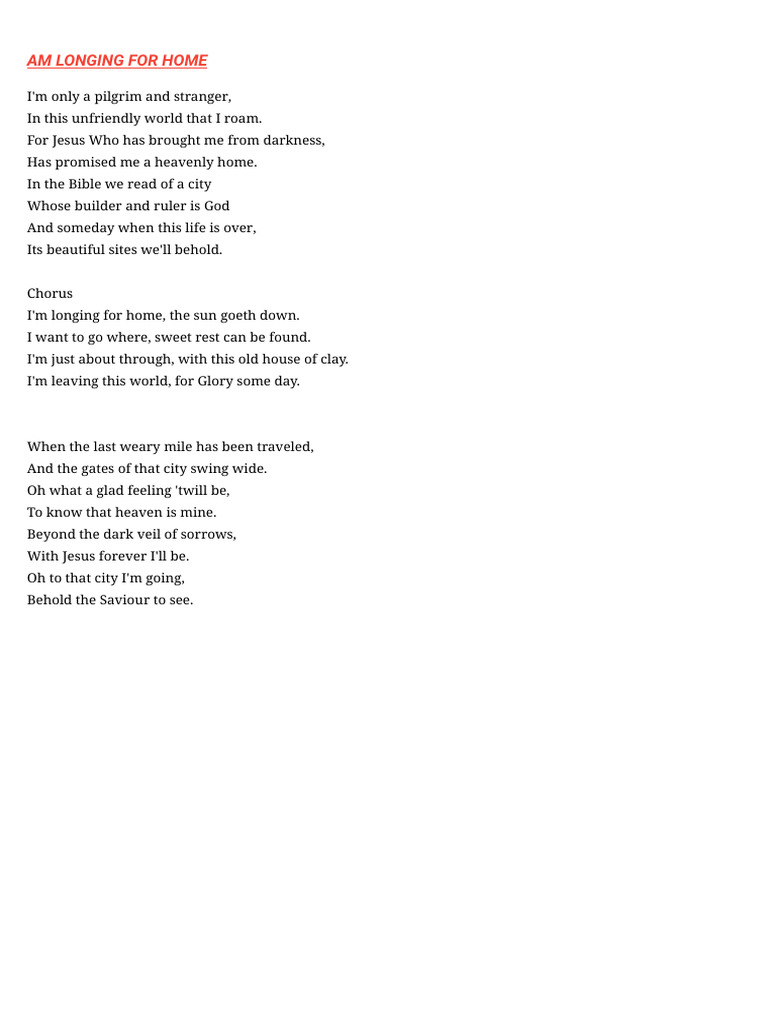 Am Longing for Home | PDF