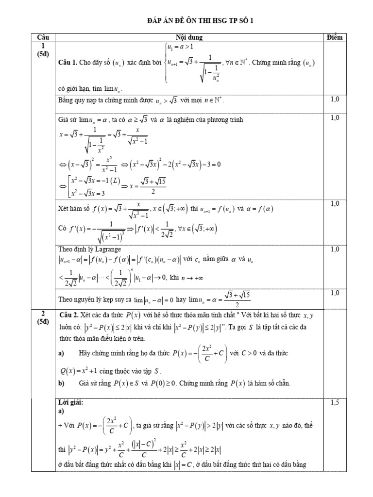 Dap An de On HSG So 1 | PDF