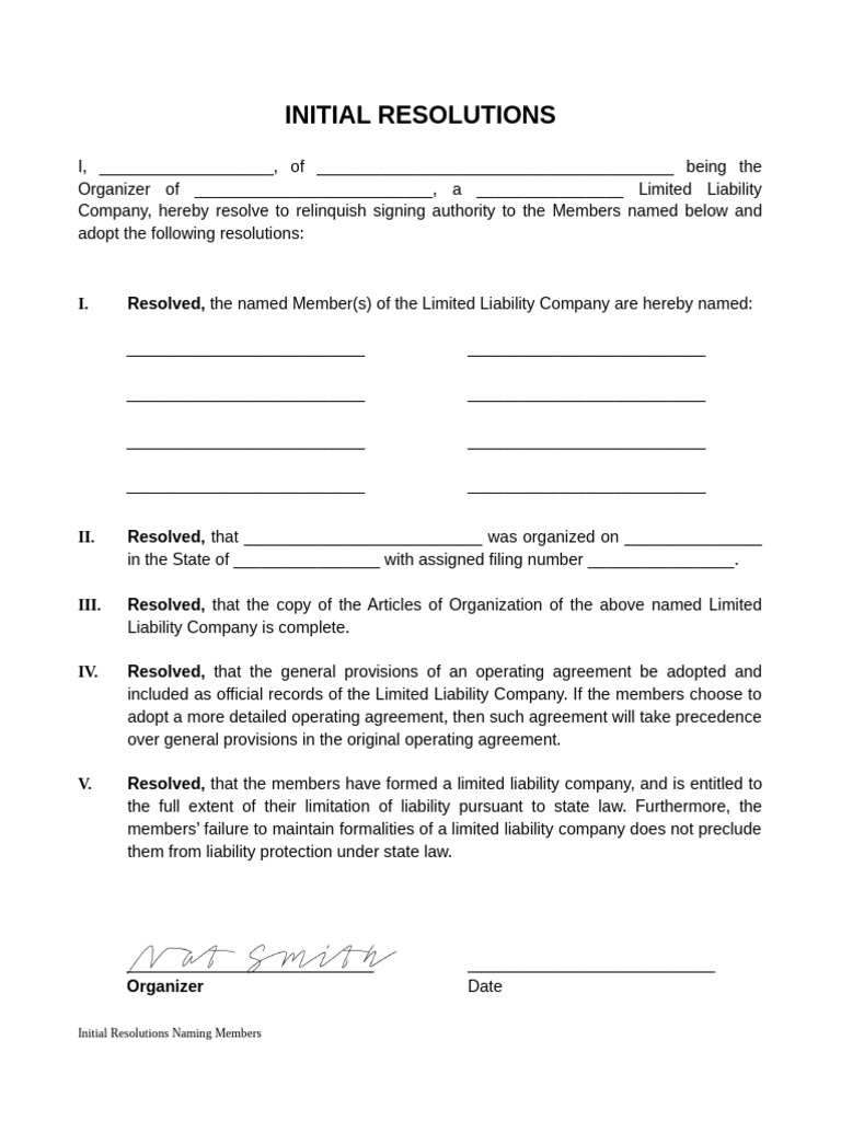 Initial Resolutions for LLC Members | PDF | Limited Liability Company ...