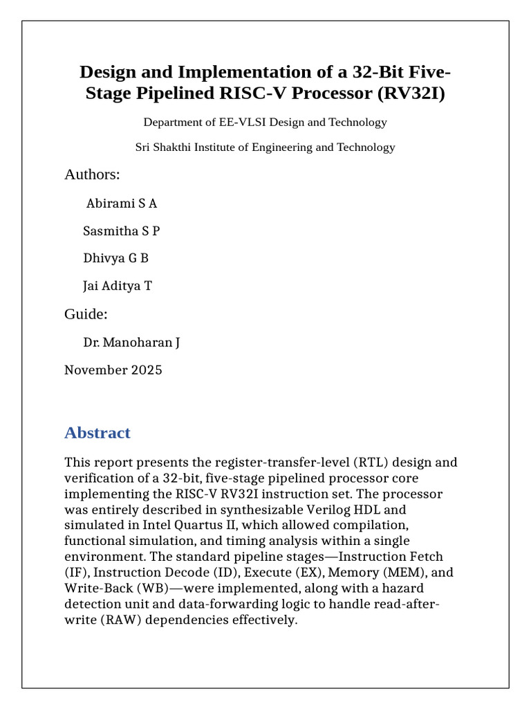 Design and Implementation of A 32bit RISC-V Processor | PDF | Central ...