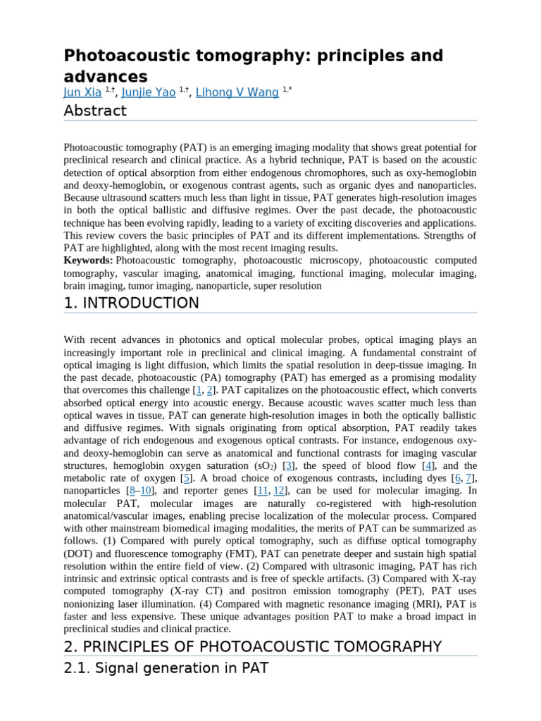 Photoacoustic Tomography: Principles & Advances | PDF | Medical Imaging ...